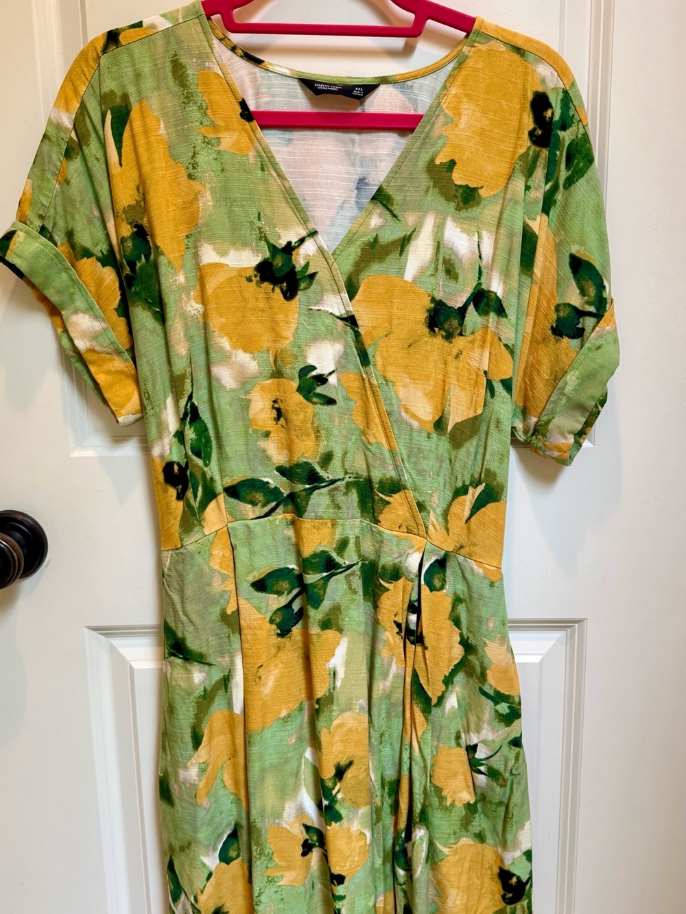 Simply Vera Vera Wang Green & Yellow Floral Wrap Midi Dress